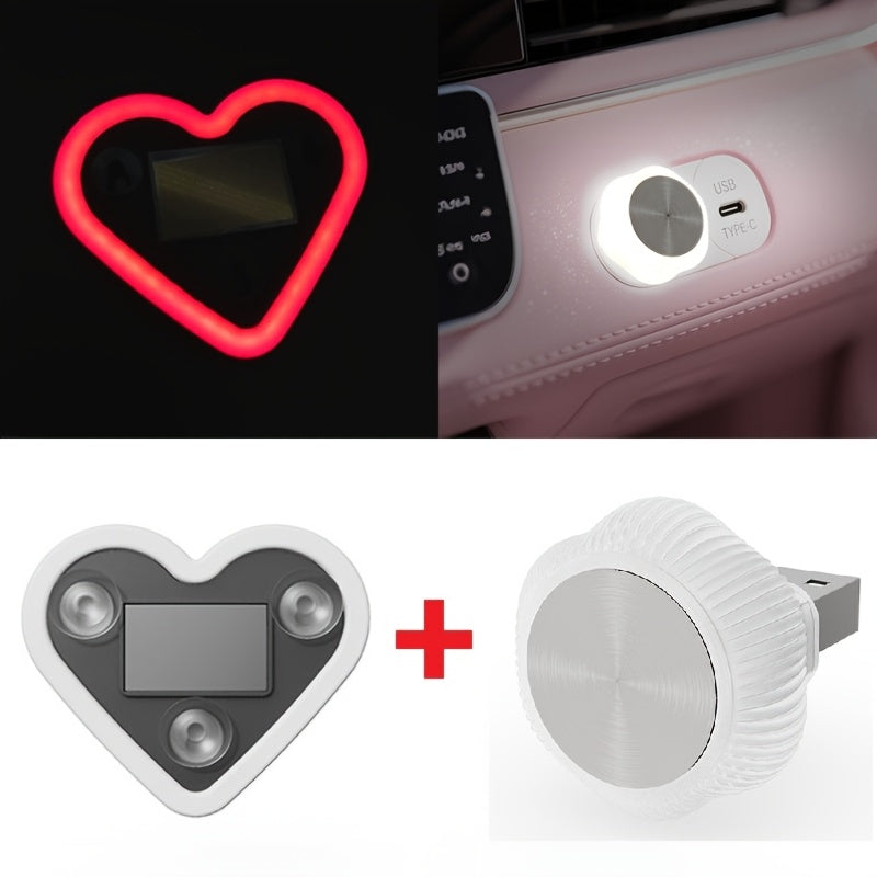 Heart & Flower Shaped Car Interior LED Neon Mood Lights USB Powered Cute Ambient Decoration for Women Girls Pink Red Blue Dashboard Window Decor Valentine's Day Birthday Gift Car Accessories | Nova Mart
