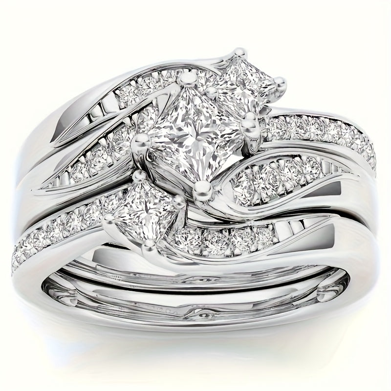 9 Piece Princess Cut Cubic Zirconia Bridal Wedding Ring Set for Women – Stackable Engagement Rings Classic Jewelry Gift for Girlfriend Wife Sizes 6-11