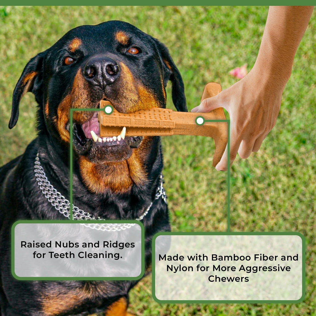 T-Shaped Dog Dental Chew Toy Durable Non-Splintering Plastic with Textured Ridges Ergonomic Grip for Aggressive Chewers Teething Puppies Adult Dogs Teeth Cleaning Plaque Removal