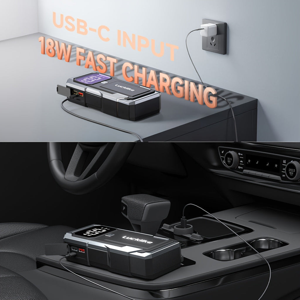 5000A Portable Car Jump Starter & 12V Battery Charger – 3000A Peak, QC3.0 Quick Charge, Intelligent Jumper Cables, LED Light & Power Bank for Gas & Diesel Engines Up to 8.0L