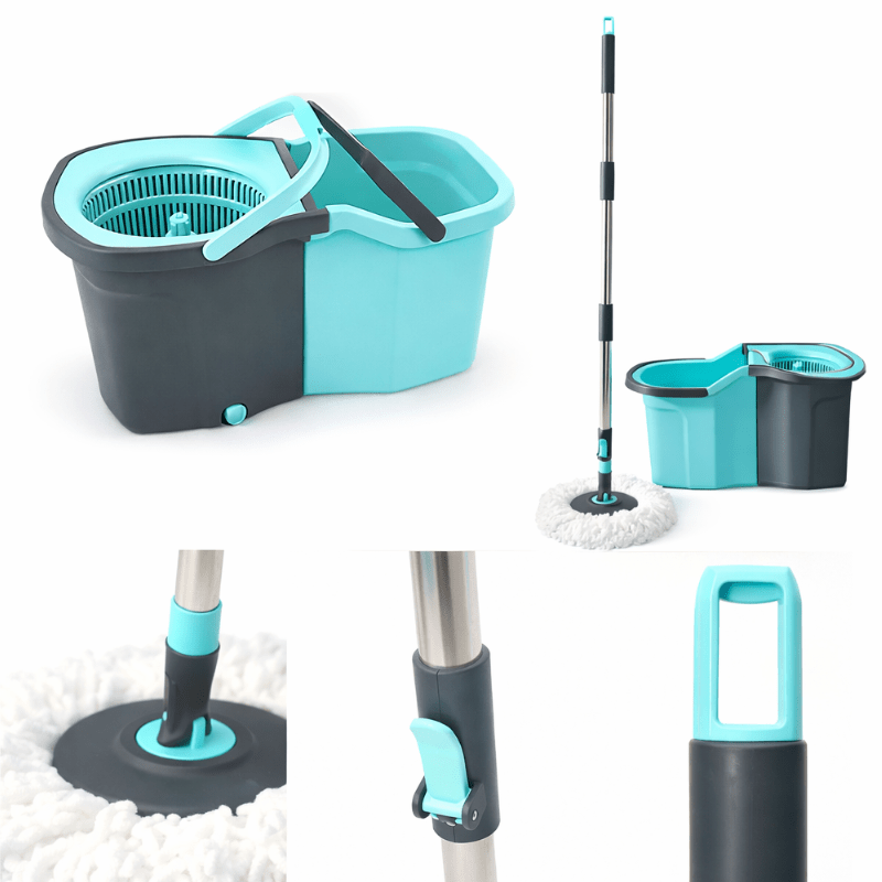 360° Spin Mop and Bucket Set with Wringer – Microfiber Mop Refills Stainless Steel Extended Handle Separate Compartment Floor Cleaning System for Hardwood Tile Laminate, Upgrade Option with 2 Refills