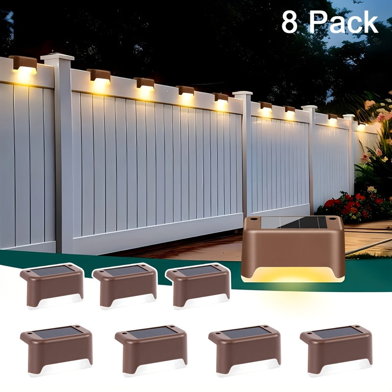 Solar LED Deck Lights Outdoor Stair Step Lights Auto On Off Dusk to Dawn 12 Hour Warm White 3500K for Fence Pathway Patio Balcony Yard Weatherproof ABS Pack of 8 16 or 32 No Wiring Required