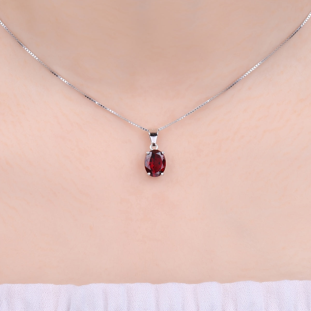 925 Sterling Silver Natural Gemstone Oval Cut Pendant Necklace for Women – Amethyst Citrine Garnet Peridot Topaz Multi-Faceted Fine Jewelry, Elegant Dating Daily Gift for Girls
