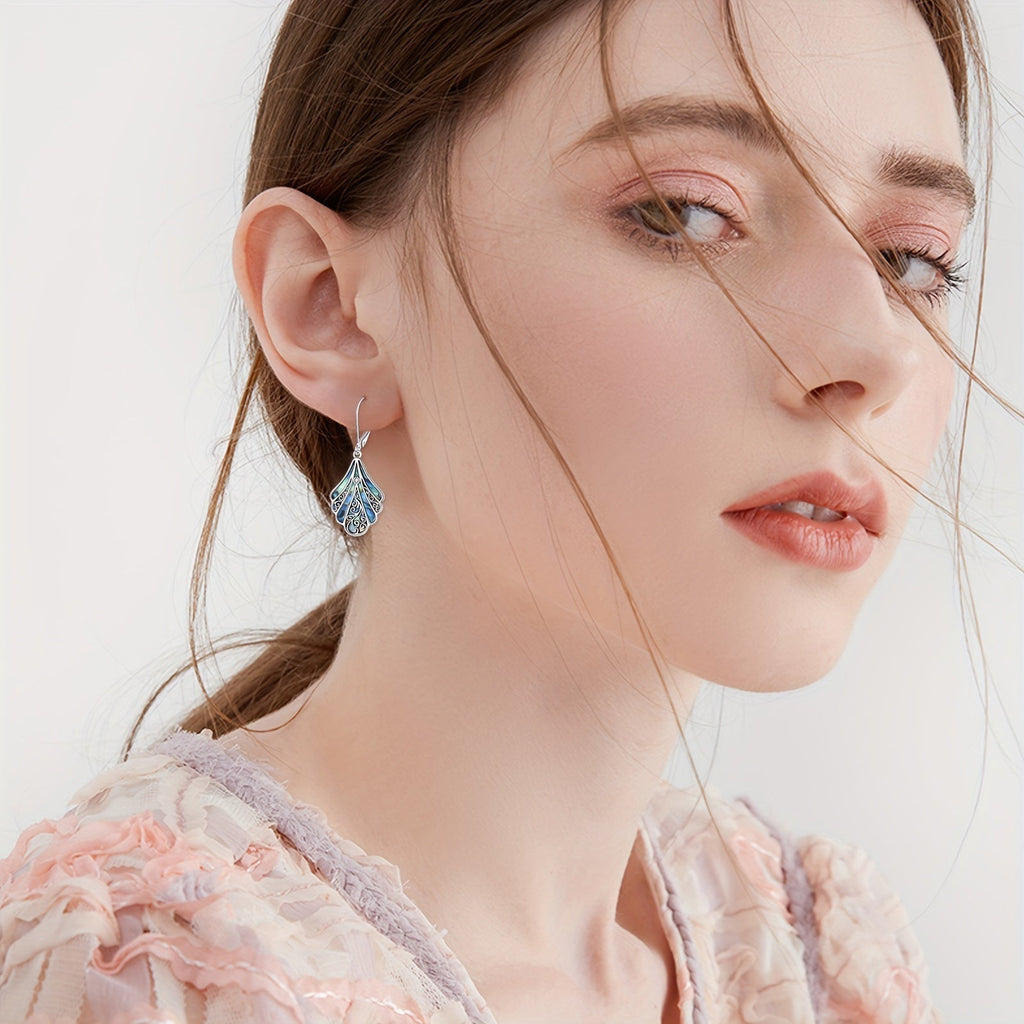 925 Sterling Silver Abalone Shell Dangle Drop Earrings for Women – Boho Filigree Iridescent Statement Jewelry Gift for Birthday Anniversary Wedding