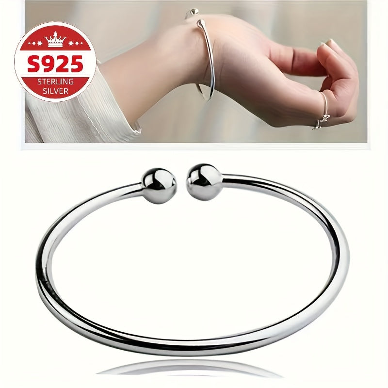 S925 Sterling Silver Pearlescent Open Bangle Bracelet Set 2pcs for Women – Hypoallergenic Adjustable Cuff Bracelet Elegant Jewelry Gift for Valentine's Day Mother's Day Birthday
