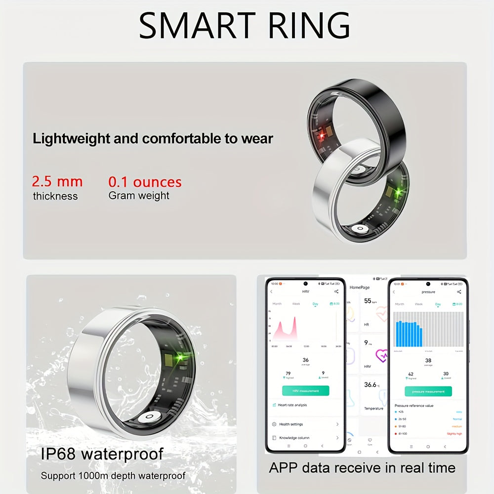 Smart Ring for Women Fitness Tracker – Heart Rate HRV Sleep Monitor Stress & Menstrual Tracking, 100+ Sports Modes IP68 Waterproof No Subscription, Bluetooth 5.4 iPhone & Android, Sizes 7-13