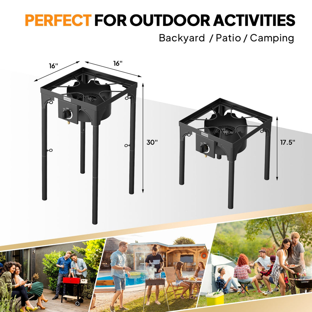 High Pressure Propane Burner Stove 100,000-225,000 BTU - Heavy Duty Cast Iron Outdoor Camp Cooker with Detachable Legs, CSA Listed Regulator, 1 or 3 Burner for Camping, Tailgating & Brewing