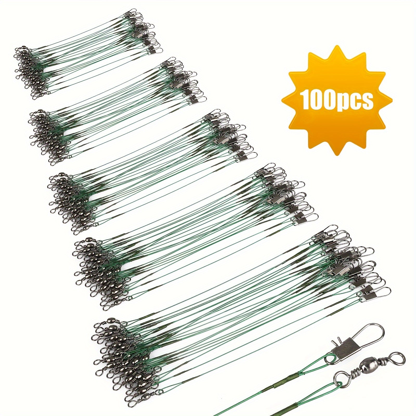100 Piece Stainless Steel Fishing Wire Leaders with Swivels & Snaps – Anti-Bite Wire Trace 10-44LB for Pike Muskie Barracuda Bass Saltwater Freshwater Predator Fishing Tackle