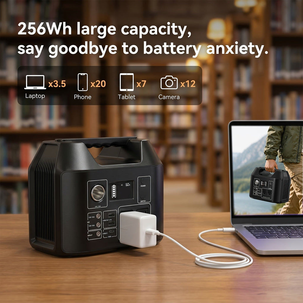 Portable Power Station 100W 300W Solar Generator AC Outlet USB QC3.0 Fast Charge DC Port LED Flashlight High Capacity Battery Pack for Camping Hiking CPAP Emergency Backup Power