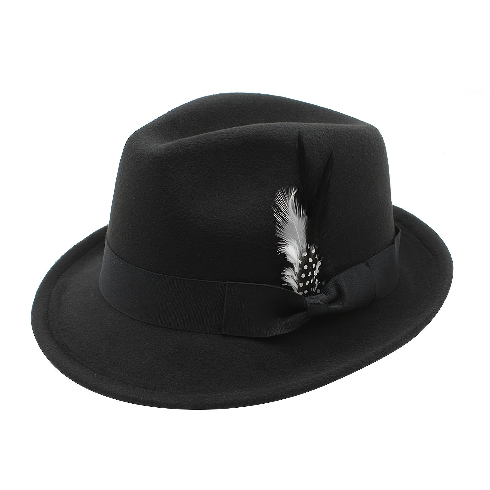 Short Brim Felt Fedora Hat for Men & Women – Classic Feather Panama Dress Hat in 7 Colors, Black Brown Navy Red Gray Coffee, Unisex Jazz Cap for Formal Casual Daily Wear