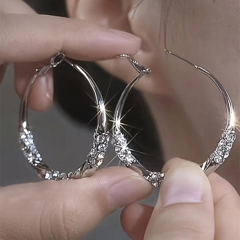 925 Sterling Silver Oversized Hoop Earrings for Women – Minimalist Large Round Hoops Vintage Elegant Daily Party Fashion Jewelry Gift for Her