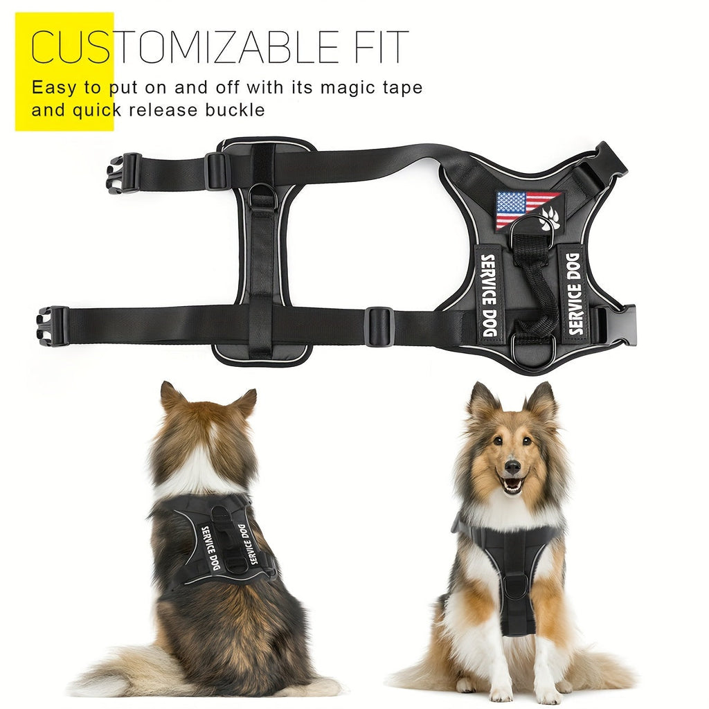 Dog Vest Harness Set with Leash – Adjustable No-Pull Harness Includes 5 Patches, Seat Belt, Collapsible Bowls & Poop Bag Dispenser for Training Walking Hiking XS to XL