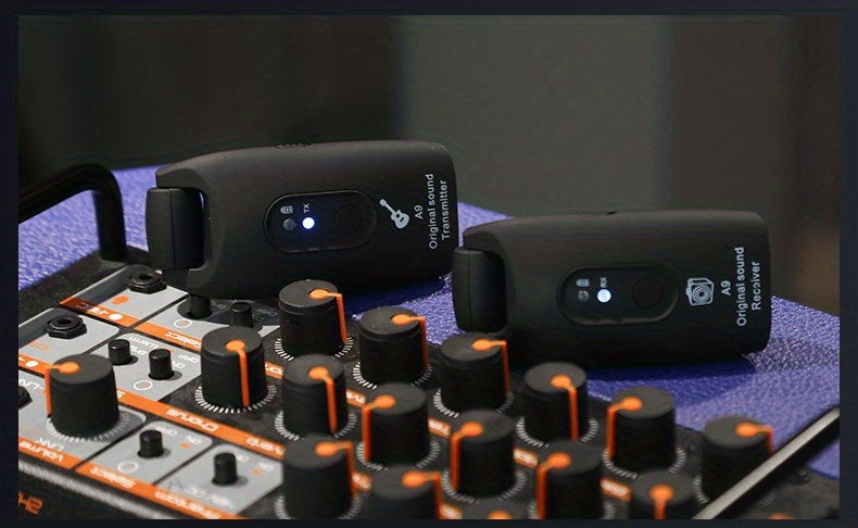 Wireless Guitar System 2.4GHz with Rechargeable Battery - Low Latency Audio Transmitter & Receiver for Electric Guitar, Acoustic, Bass, Violin & Keyboard, Plug & Play Instrument Wireless Kit