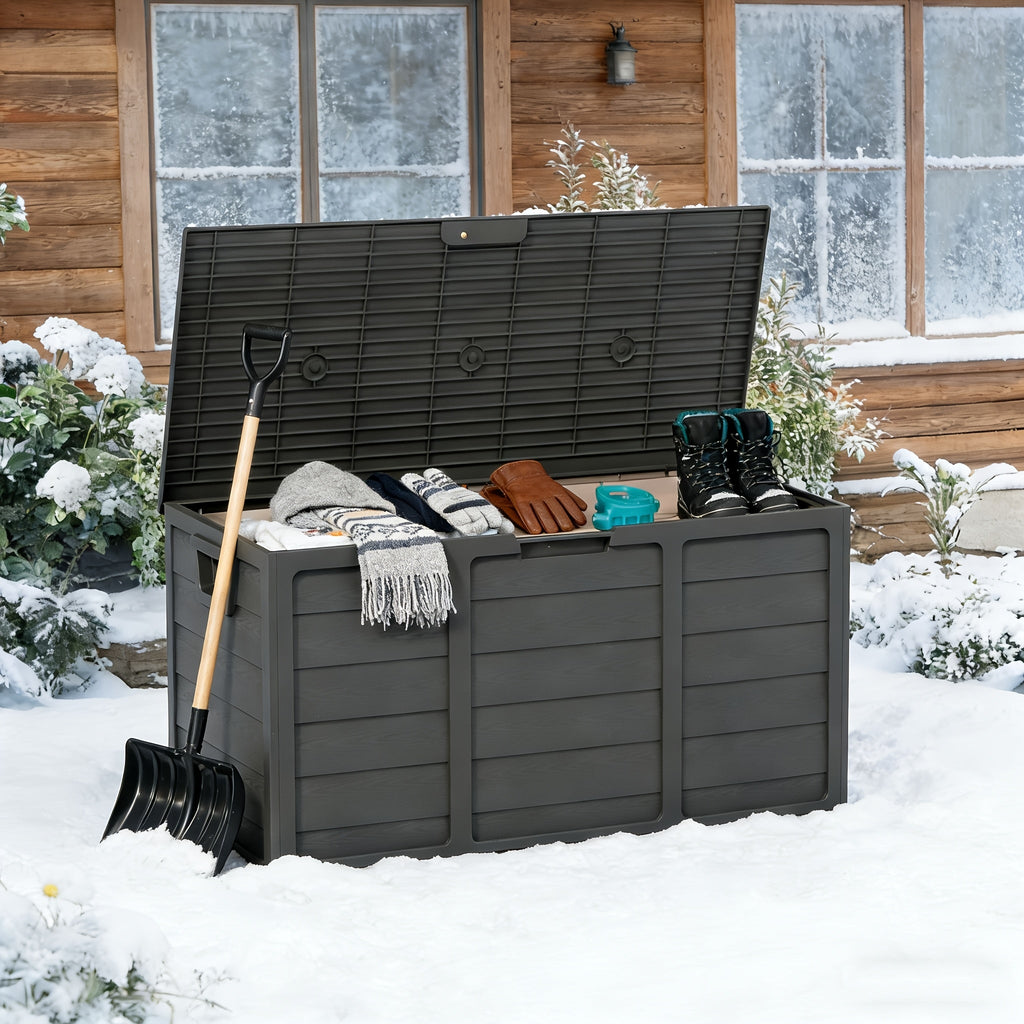 75 Gallon Resin Outdoor Storage Box with Handles Weatherproof Deck Box for Pool Accessories Garden Tools Patio Backyard