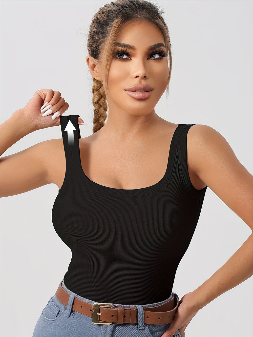 Women's Scoop Neck Tank Top with Removable Chest Padding – Slim Fit Padded Bra Sleeveless Summer Casual Top 8 Colors XS-XL