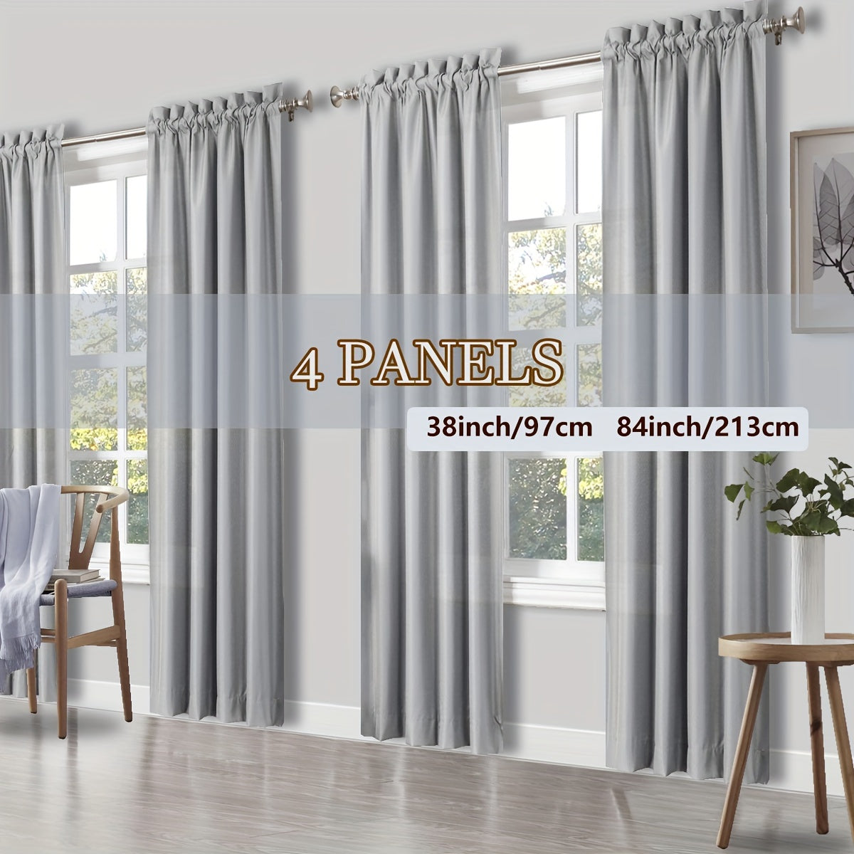 Rod Pocket Light Filtering Curtains 4 Panels – Solid Color Drapes for Living Room Bedroom Office, Easy Install, 10 Colors & 8 Sizes, Yarn-Dyed Fade Resistant Fabric, Home Window Treatment Set
