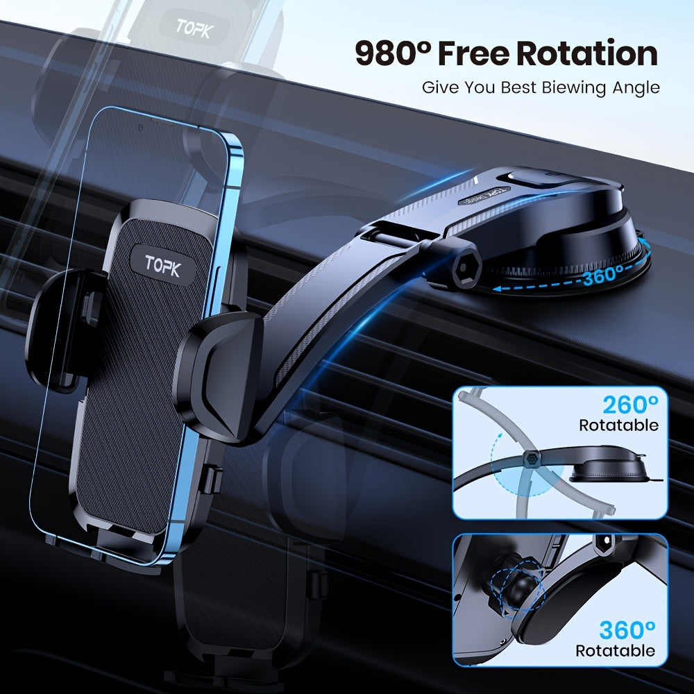 Car Phone Holder Mount 360° Rotation Strong-Grip Suction Dashboard & Windshield Cradle One-Hand Snap-In Universal Fit iPhone 17 16 15 14 13 Samsung Galaxy Android Handsfree Stand | Nova Mart