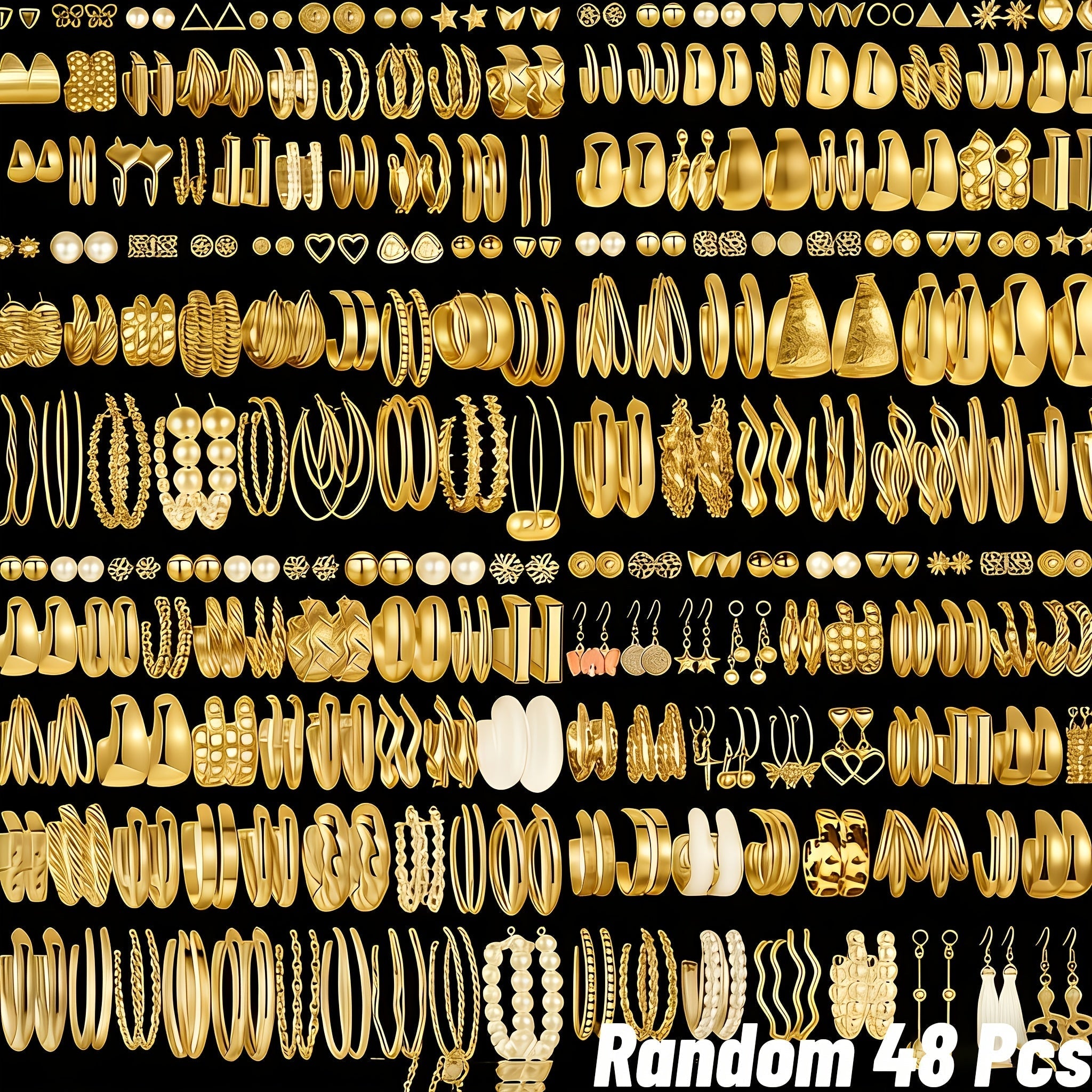 48 Pairs Boho Gold Tone Earring Set for Women – Assorted Minimalist Vintage Studs, Hoops & Dangles – Perfect for Casual, Parties, Holidays & Gifts