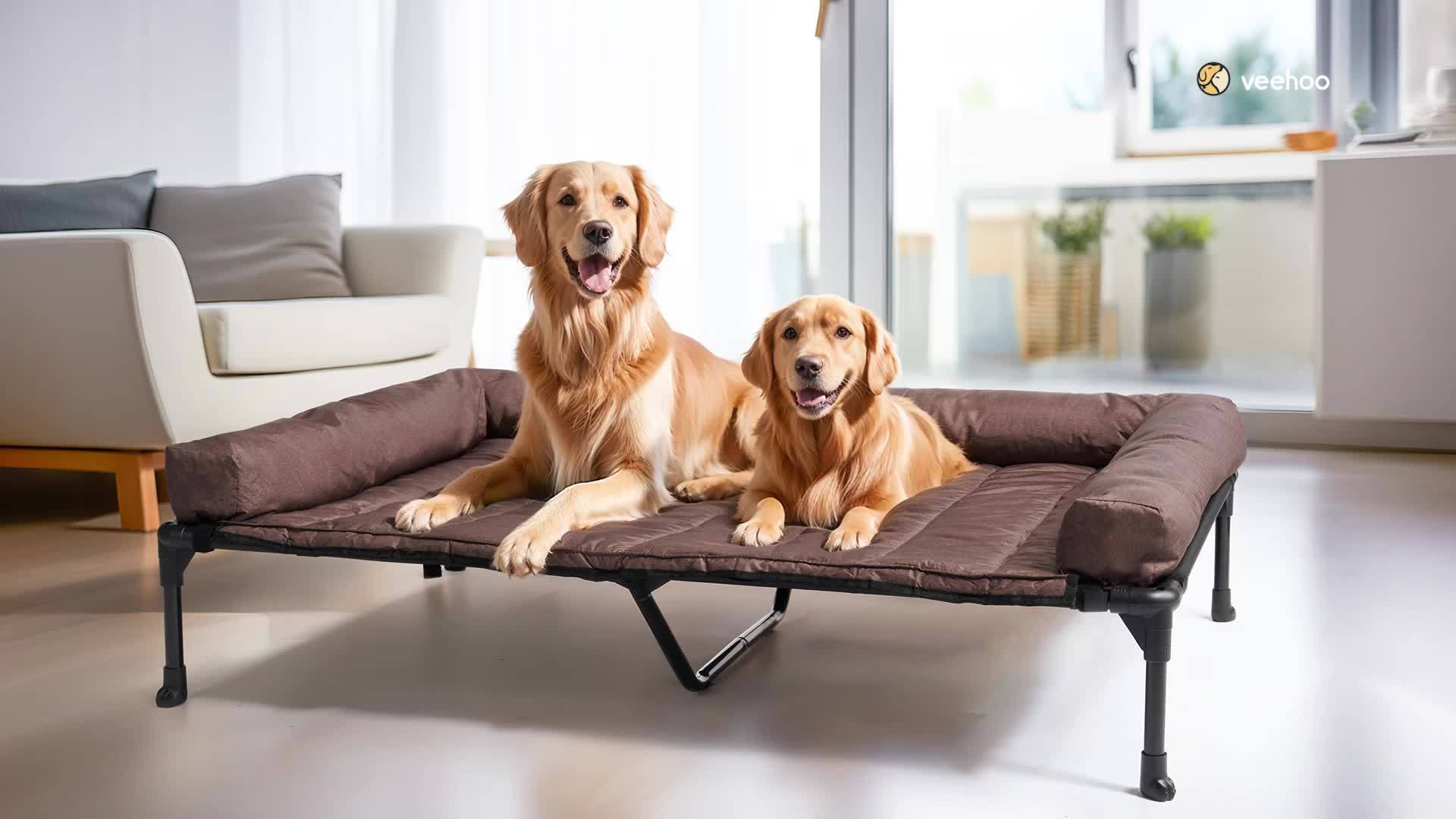 Cooling Elevated Dog Bed with Removable Pillow-Top Mat – Raised Bolster Dog Cot with Breathable Mesh Non-Slip Feet Dog Sofa Bed for Indoor & Outdoor Use