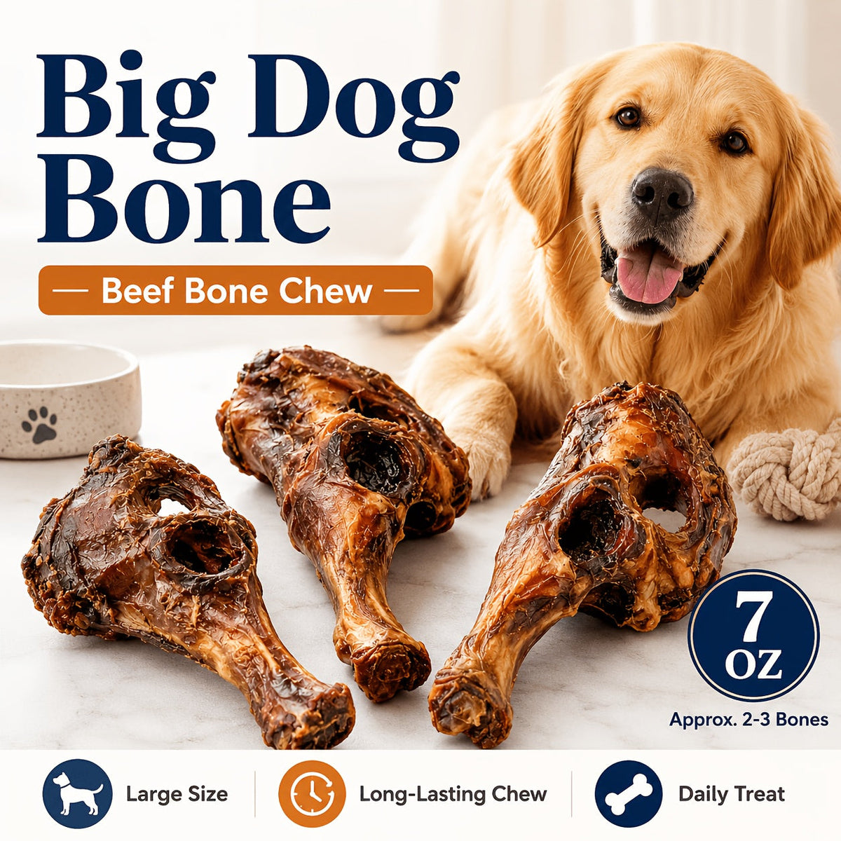 Long-Lasting Beef Bone Dog Chews Real Beef Flavor Chew Bones for Medium and Large Dogs Natural Daily Reward Dental Treats for Indoor Outdoor Snack Training Labrador German Shepherd