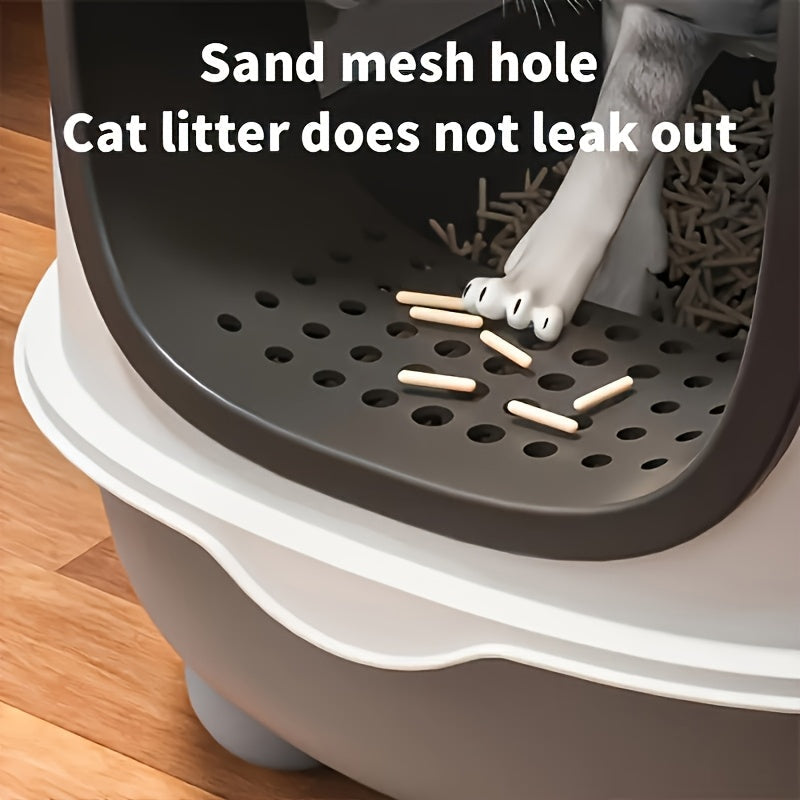 Covered Cat Litter Box with Scoop – Spacious Fully Enclosed Spill-Proof Design, Easy to Clean & Store, Ideal for Small to Medium Cats, Available in Gray Purple & Blue
