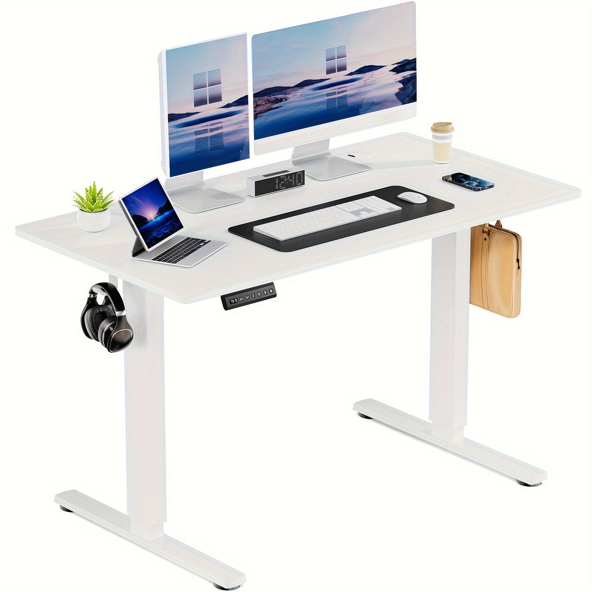 63 Inch Electric Standing Desk Height Adjustable Sit-Stand PC Workstation Wood Desktop Home Office Gaming Room Bedroom 3 Colors 3 Sizes