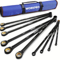 WORKPRO 10pc Extra Long Ratcheting Wrench Set – Anti-Slip Double Box Wrenches Metric 8-19mm, 72-Teeth Cr-V Steel, Black Electrophoretic Coating, Rolling Pouch Included, Professional Hand Tool Kit