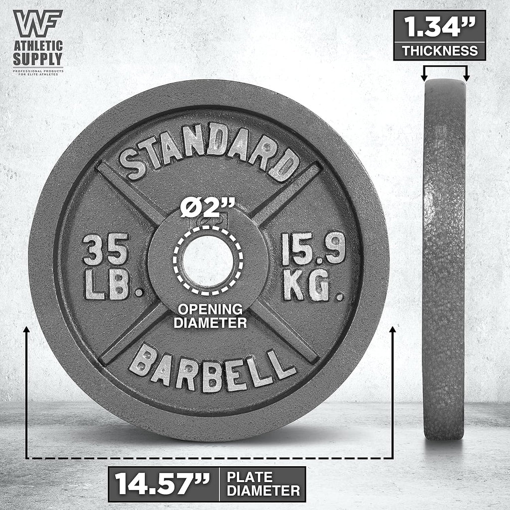 Cast Iron Weight Plates 2-Inch Solid Baked Enamel Finish for Strength Training Weightlifting Bodybuilding Powerlifting Home Gym Barbell 2.5 5 10 25 35 45 100LB