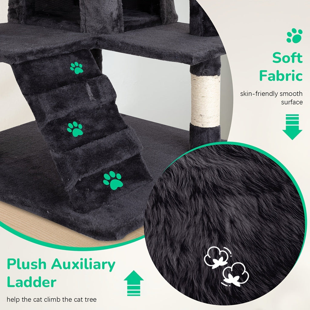 Multi-Level Cat Tree Tower with Scratching Post Indoor Kitten Activity Center Playhouse Easy Assembly 22 54 60 70 Inch Heights 7 Colors Dark Gray Beige Pink Navy Blue Green