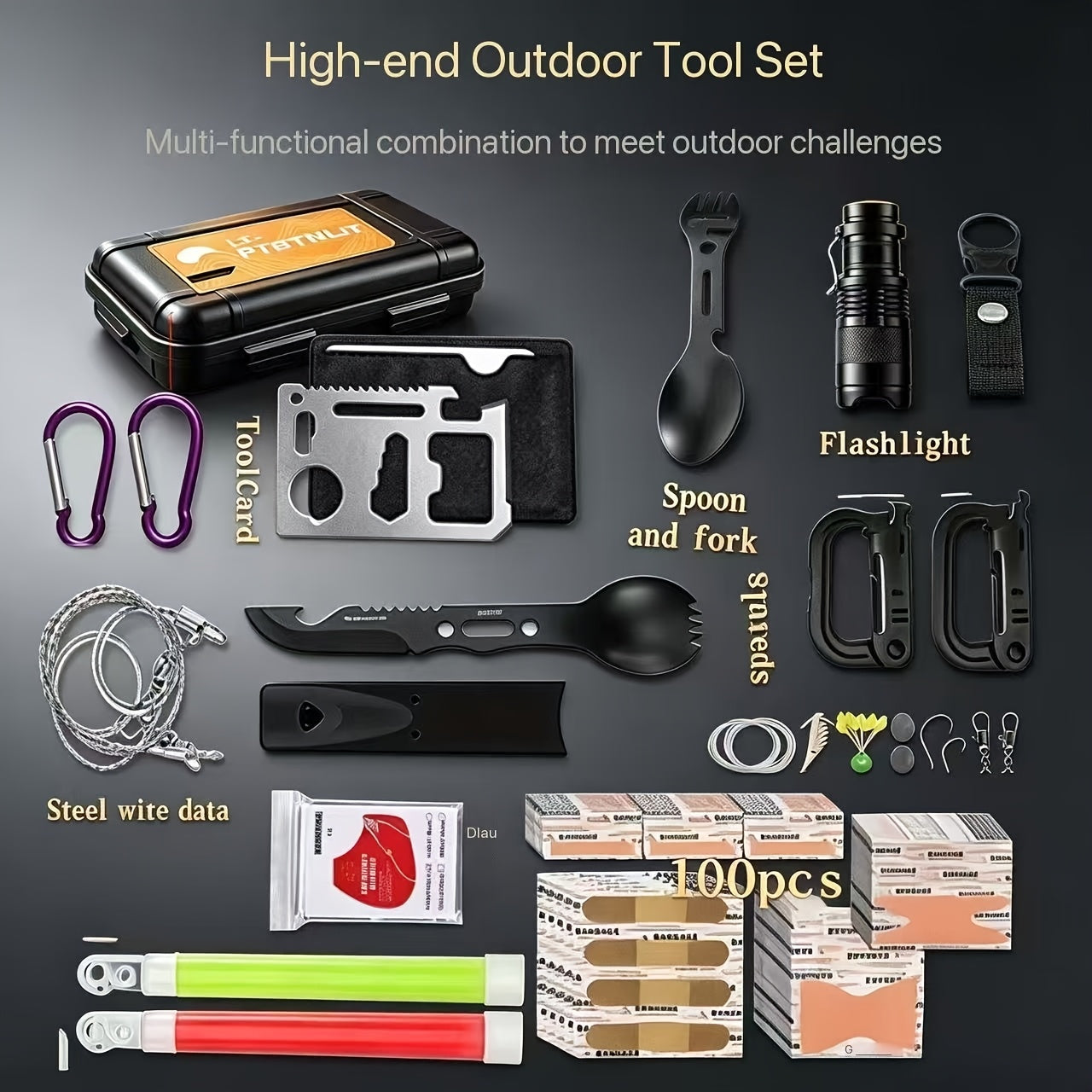 Men's Survival Kit 12 to 115 Piece Emergency Gear Set with Flint Fire Starter Multi-Tool for Camping Hiking Hunting Fishing Outdoor Adventure Gift for Dad Husband