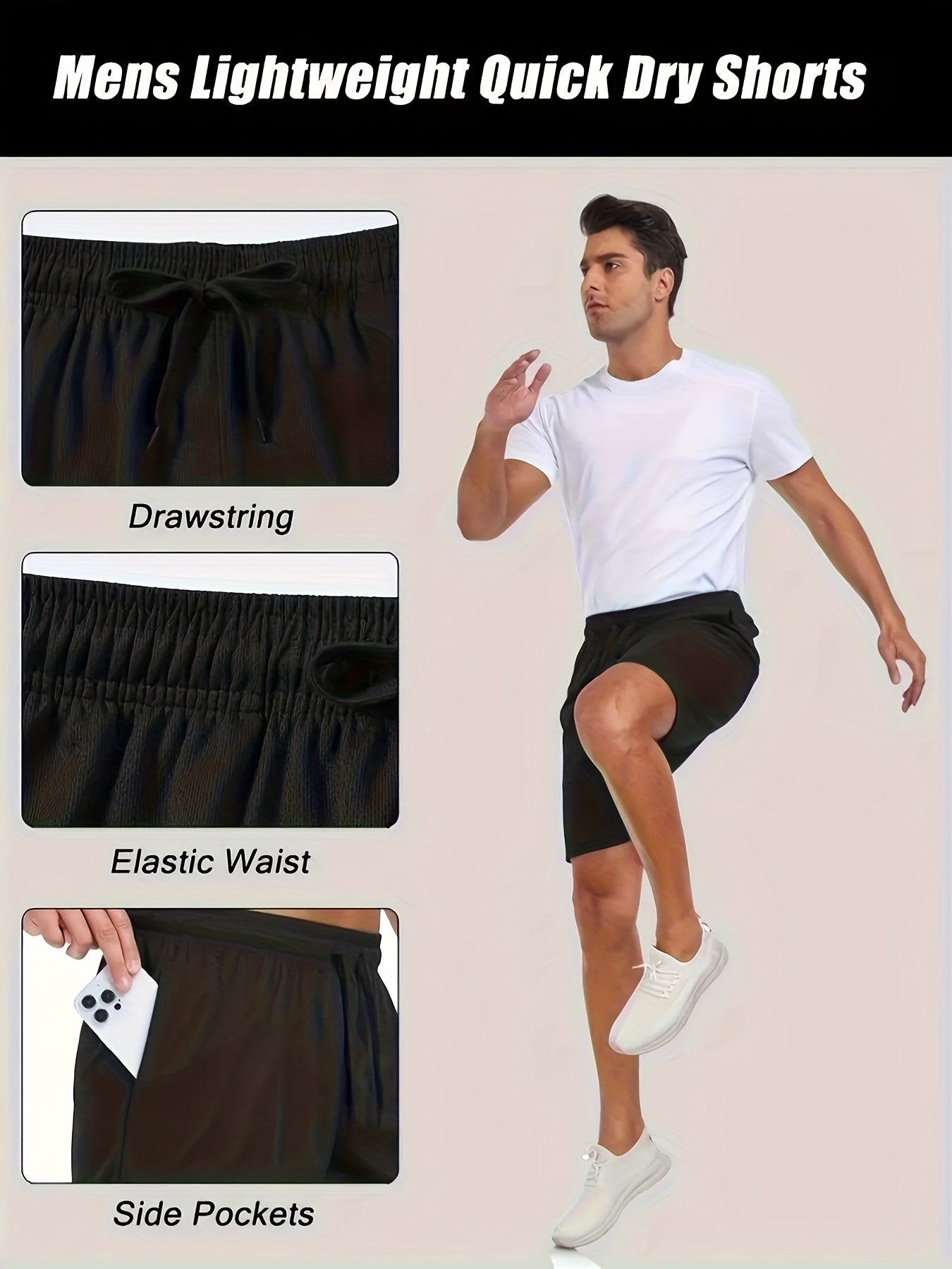 Men's Quick-Dry Athletic Shorts with Pockets & Adjustable Waistband – Lightweight Loose-Fit Training Running Gym Shorts for Men & Teens, 100% Polyester, Solid Colors, Machine Washable, 10-Pack Wholesale