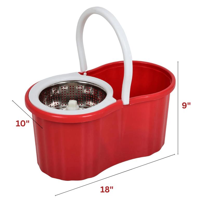 360° Spin Mop and Bucket Set with Wringer – Microfiber Mop Refills Stainless Steel Extended Handle Separate Compartment Floor Cleaning System for Hardwood Tile Laminate, Upgrade Option with 2 Refills