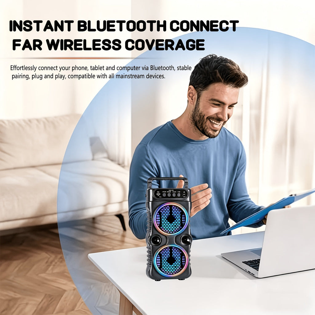 Portable Party Bluetooth Speaker with LED Light Show – Subwoofer Hi-Fi Stereo, Karaoke, BT/USB/TF/FM/AUX/TWS for Outdoor, Travel & Party