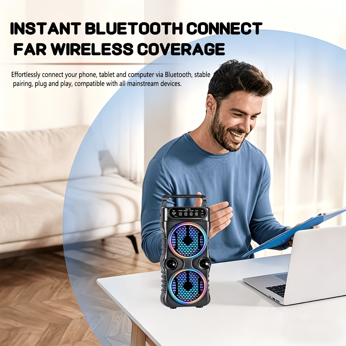 Portable Party Bluetooth Speaker with LED Light Show – Subwoofer Hi-Fi Stereo, Karaoke, BT/USB/TF/FM/AUX/TWS for Outdoor, Travel & Party