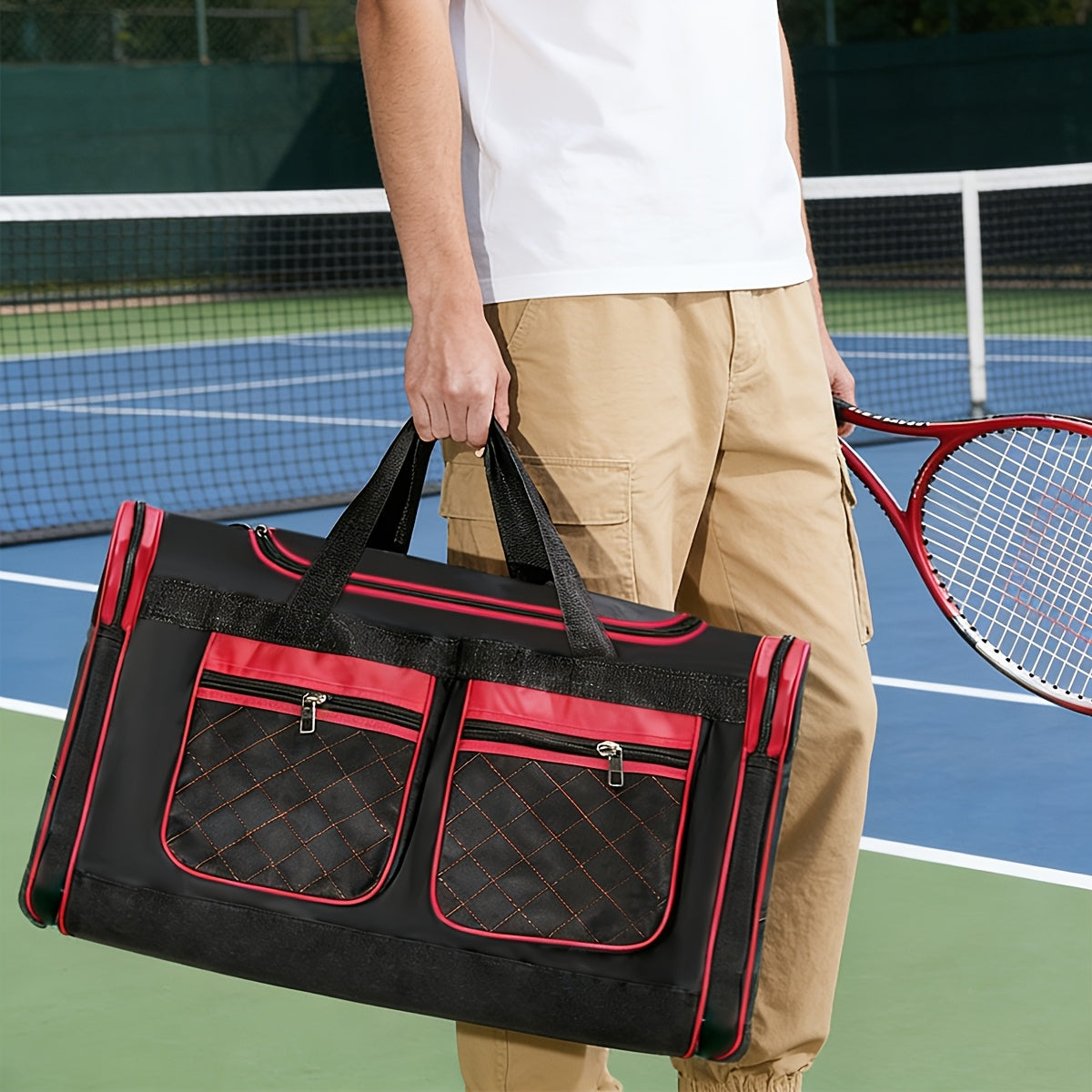 Heavy-Duty Large Capacity Travel Duffel Bag for Men & Women – Multi-Pocket Gym Bag with Adjustable Shoulder Strap & Zipper for Fitness, Weekend Trips, Business Travel & Outdoor Use, Red