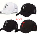 4 Pack Cross Embroidered Baseball Cap – Unisex Adjustable Snapback Sun Hat Lightweight 100% Polyester Outdoor Travel Beach Game Day Hat for Women & Men
