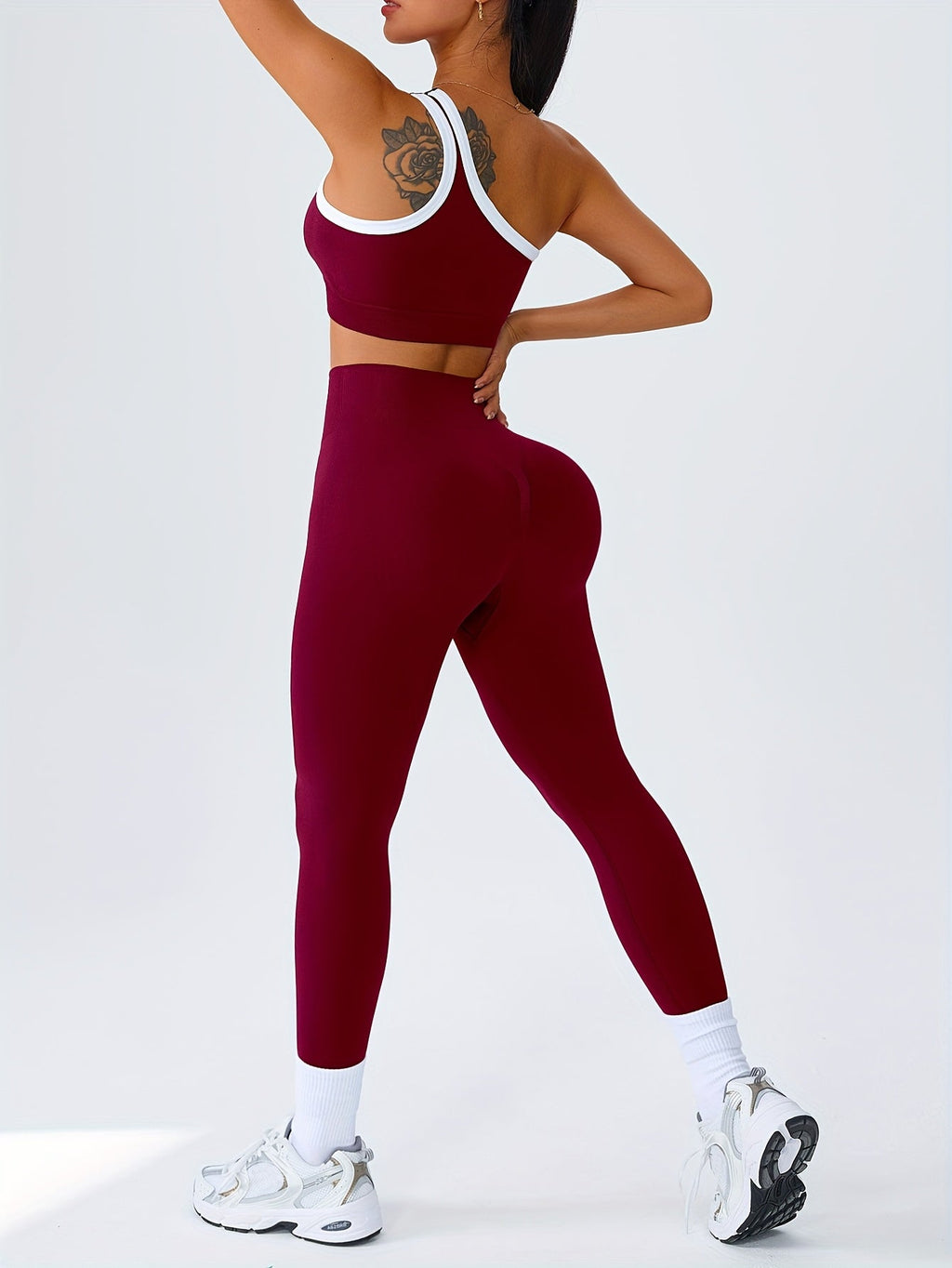 Women's Butt Lifting Leggings & Sports Bra Set 2 Piece High-Waisted 90% Polyamide – Stretchy Minimalist Yoga Running Workout Outfit with Camisole Top, 6 Colors S-XL