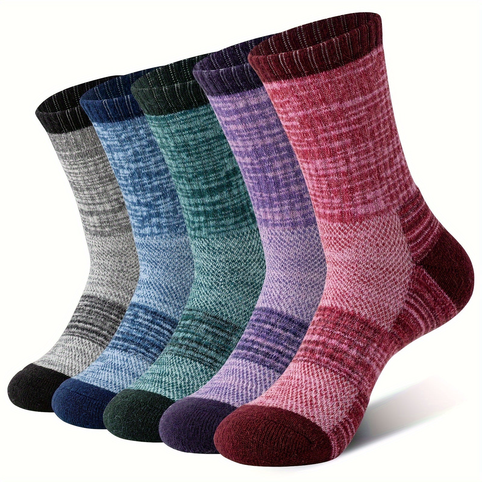 Merino Wool Hiking Socks 5 Pairs – Cushioned Compression Support, Sweat-Absorbing Breathable Thick Socks for Women & Men, Outdoor Hiking Trail Running Camping – Multicolor, Dark & Earth Tones, M & L