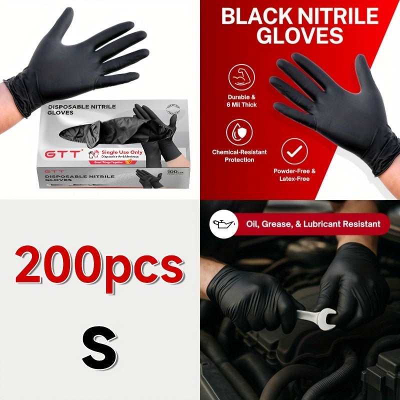 Black Nitrile Disposable Gloves 200 Count – 6 Mil Thick, Latex-Free, Powder-Free, Chemical Resistant, Flexible Form-Fitting, S/M/L/XL for Mechanic, Maintenance, Cleaning, Food Service & Medical Use