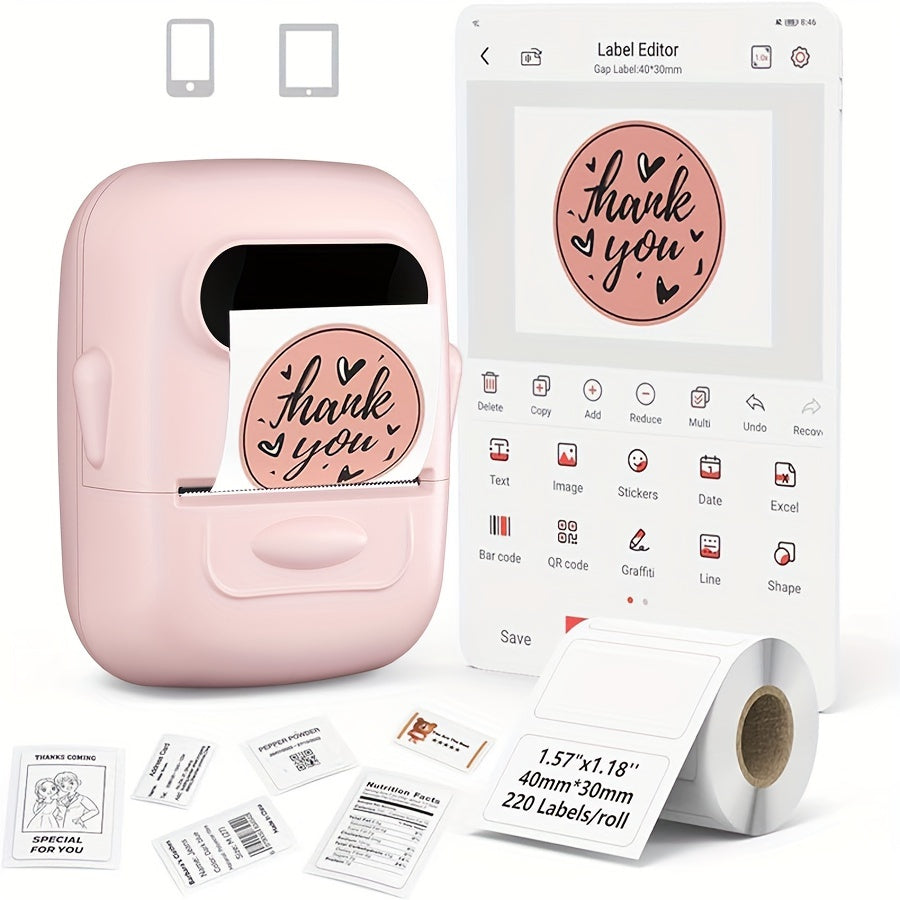 Marklife P50 Portable Bluetooth Thermal Label Printer Wireless Label Maker for Home Office Clothing Jewelry Food Retail Android iOS Compatible Includes 40x30mm Label Roll Blue Pink Yellow
