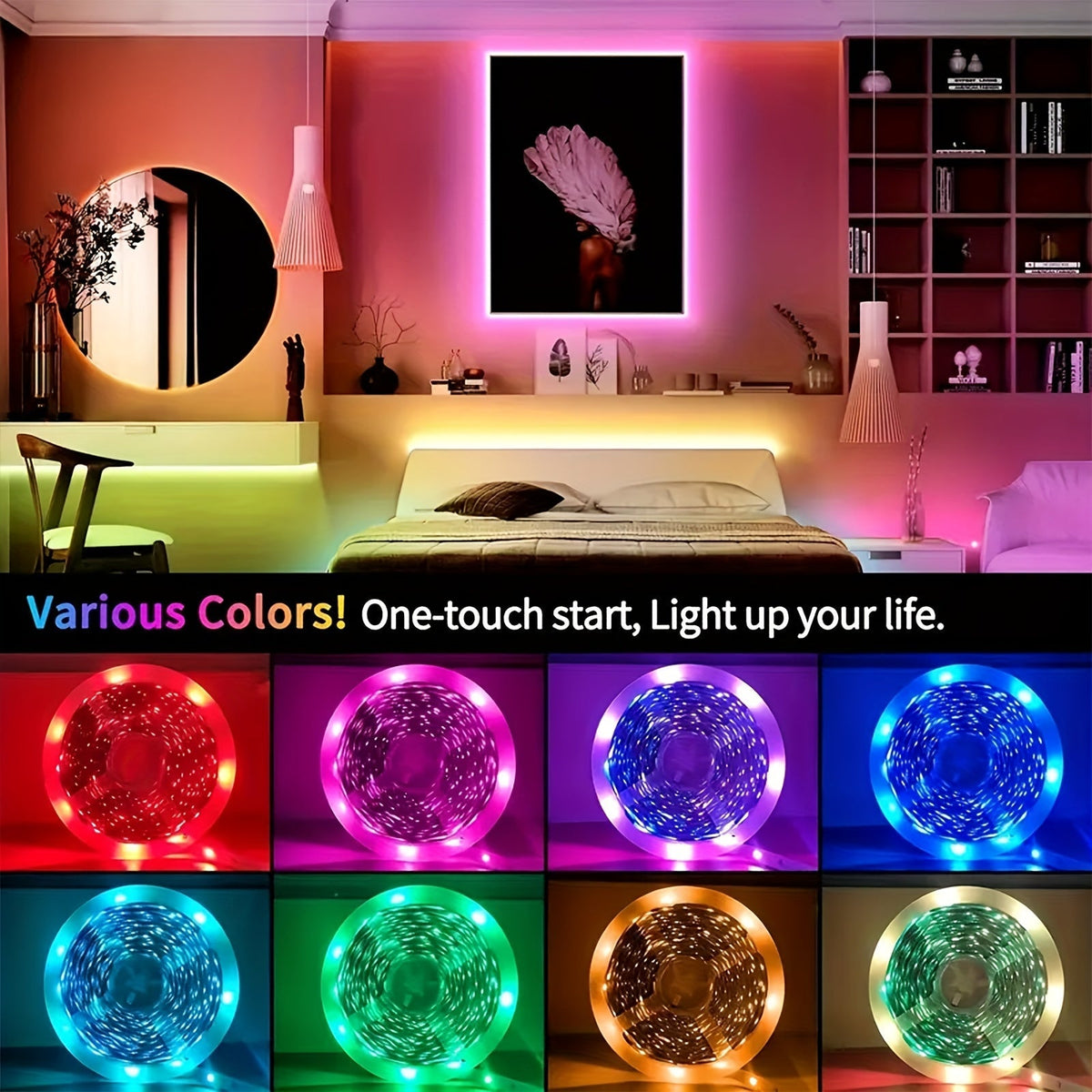100ft LED Strip Lights Color Changing RGB with 44-Key Remote & Power Supply – 30M Flexible Indoor LED Light Strip for Bedroom Living Room Festival Wedding Carnival Party Decoration Ambiance