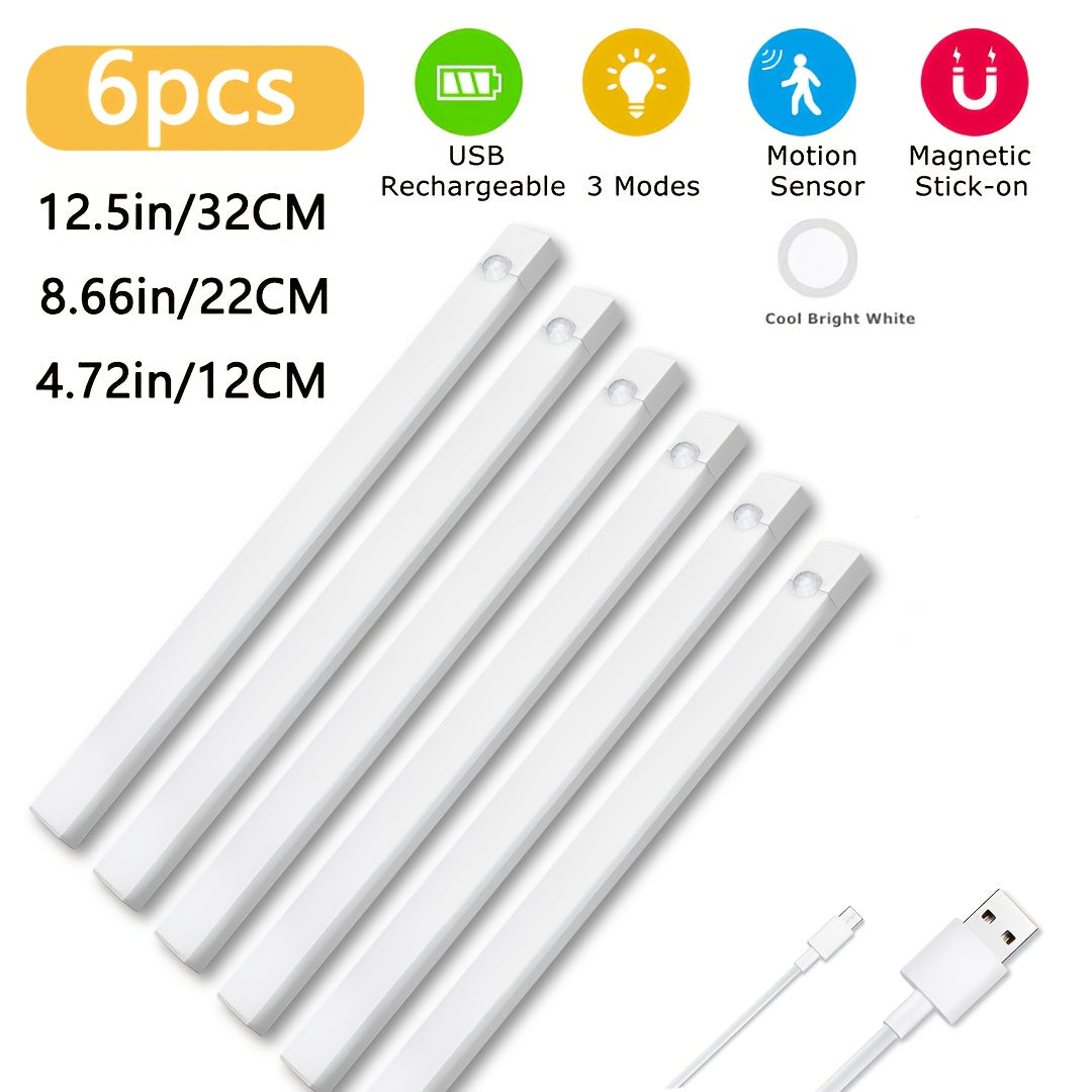 Motion Sensor LED Cabinet Light USB Rechargeable – Smart Wireless Under Cabinet Lighting, 3-Speed Dimming, Night Light for Kitchen, Bedroom, Closet, Stairs, Hallway – 6 Pack or 3 Pack