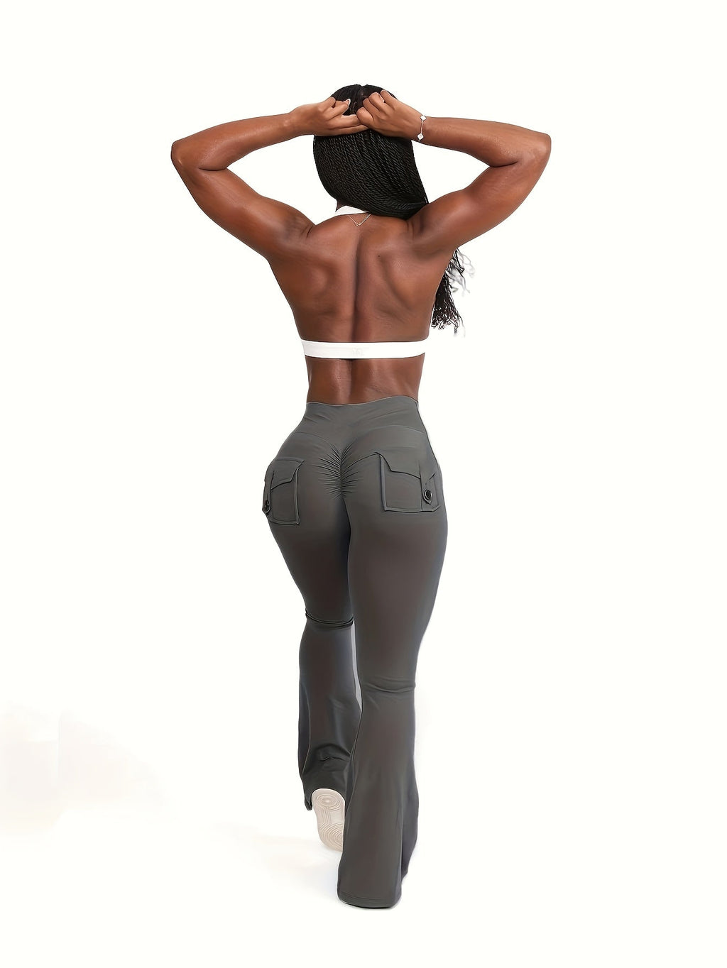 Women's High Waist Flare Pants 3-Pack – Butt Lifting Tummy Control Quick-Dry Cargo Style Leggings Tracksuit Casual Sports Full-Length Trousers Black Gray Green