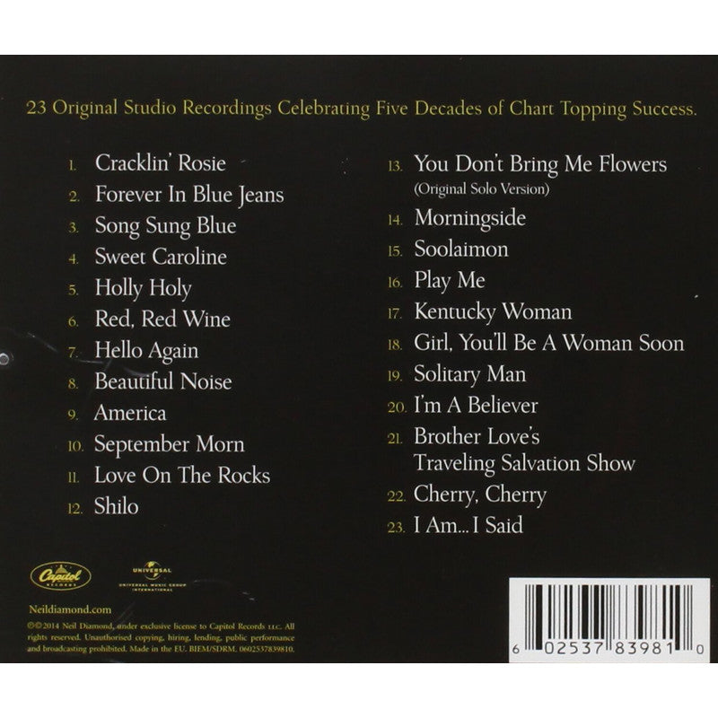 Neil Diamond All-Time Greatest Hits CD – 21 Classic Songs Including Sweet Caroline, Song Sung Blue & Forever in Blue Jeans, Capitol Records 2014 Studio Recordings