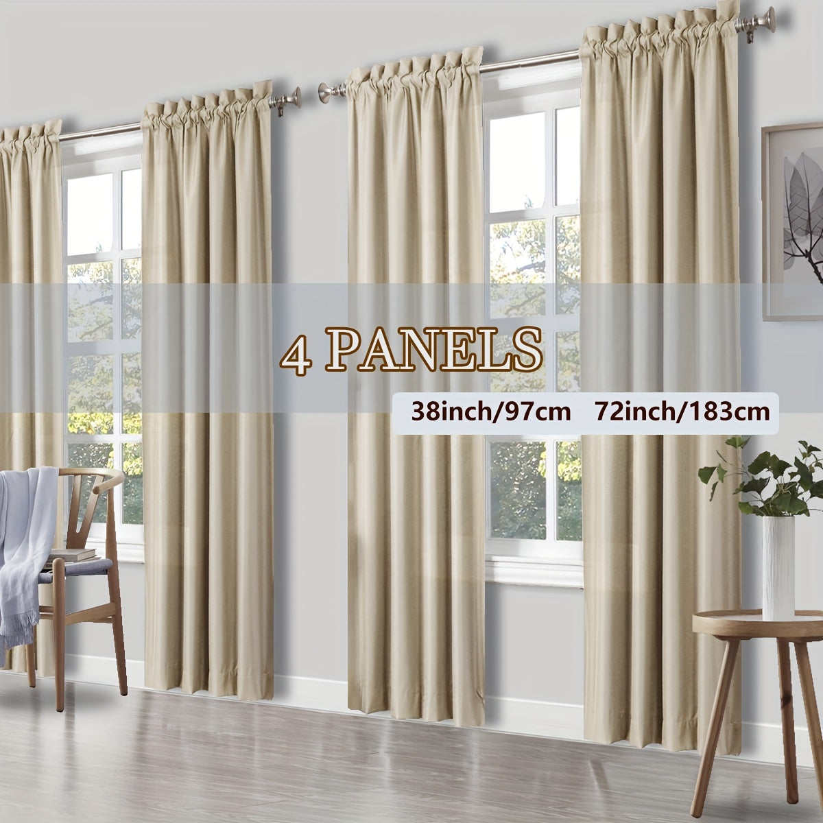 Rod Pocket Light Filtering Curtains 4 Panels – Solid Color Drapes for Living Room Bedroom Office, Easy Install, 10 Colors & 8 Sizes, Yarn-Dyed Fade Resistant Fabric, Home Window Treatment Set