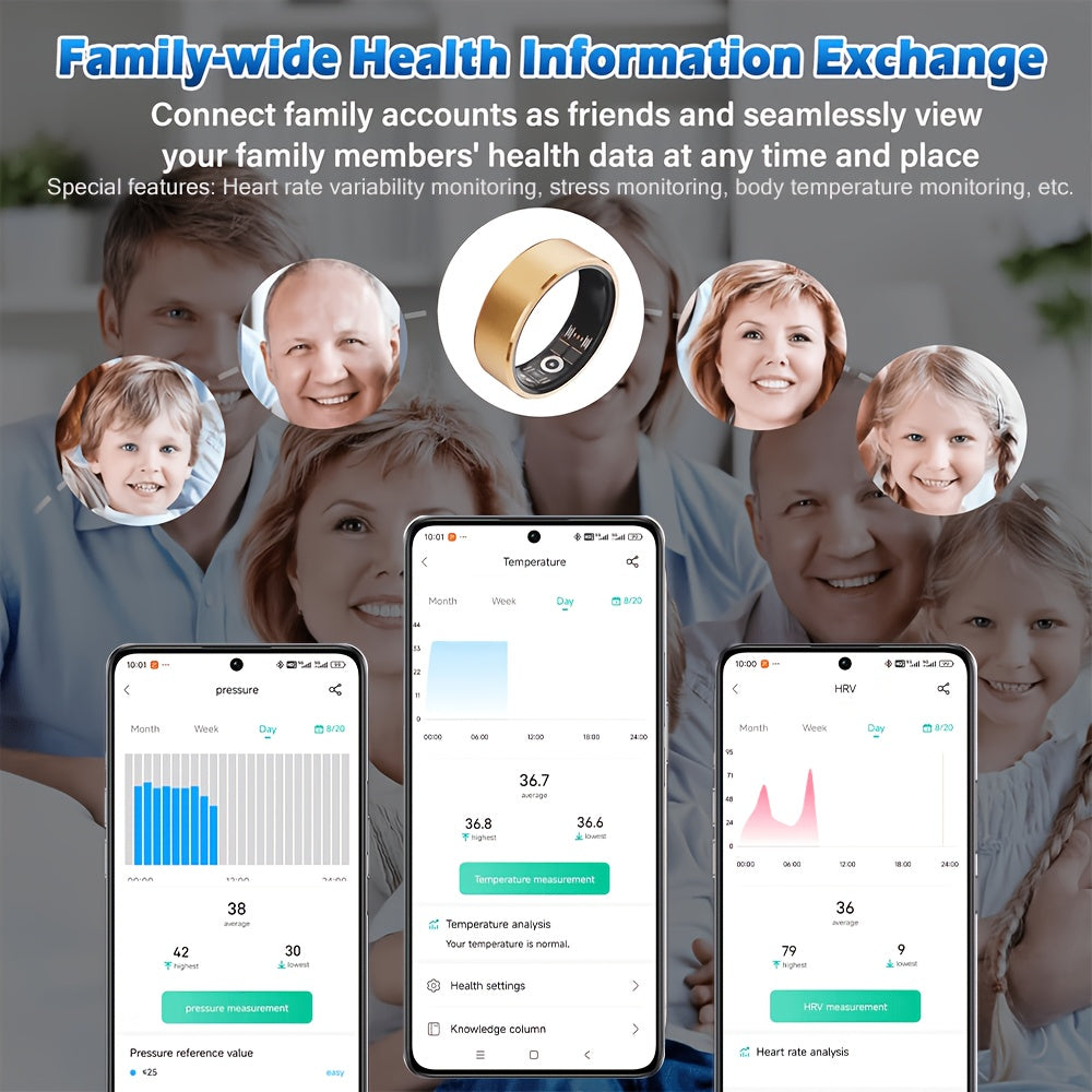 Smart Ring Health Tracker for Women & Men – Step Counter, Calorie Tracker, Sleep Monitor, Body Temperature, Menstrual Cycle, Stress Tracking, Fitness Ring Compatible with iPhone & Android SmartHealth App
