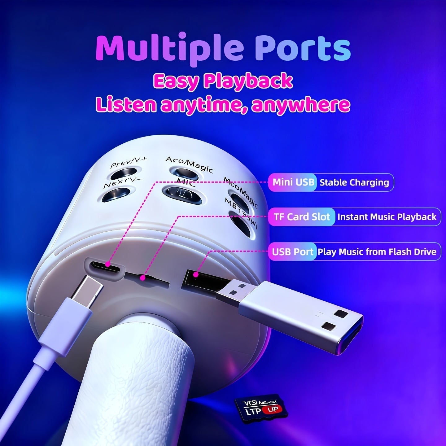 5-in-1 Wireless Karaoke Microphone with Built-In Speaker, LED Lights & Voice Changer – Portable Bluetooth Singing Mic for Parties, Family Gatherings, Travel & Outdoor Fun, 10 Colors