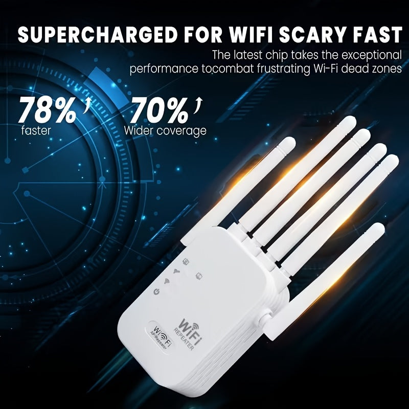 WiFi 6 Range Extender 1200Mbps AX1200 – Dual Band 2.4GHz/5GHz 6 High-Gain Antennas One-Click Setup Full Home Coverage Mesh Network Booster for Smart TV Gaming Console Smartphone Tablet