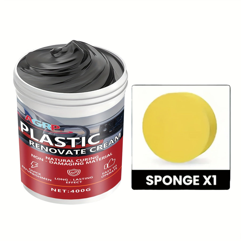 Car Plastic Trim Restorer Wax 400g – High Gloss UV-Resistant Polish for Dashboard Bumper Tire & Exterior Trim, Anti-Fade Interior & Exterior Car Detailing Paste, Non-Greasy Fast-Drying