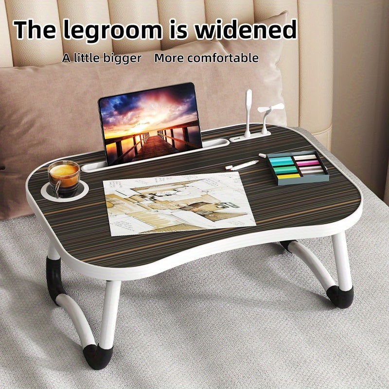 Foldable Laptop Desk Portable Bed Desk with Cup Holder Tablet Slot Fiberboard Lap Desk for Work Study Drawing Gaming Dining in Bed Sofa Floor Black and Walnut Home Office Gift